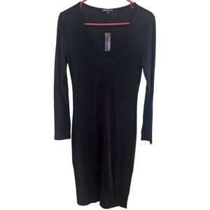 James Perse Split V Neck Jersey Dress in Black Size 1 = Small